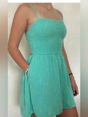 Hollister Mint Green Smocked Romper with Cut Out Back Detail